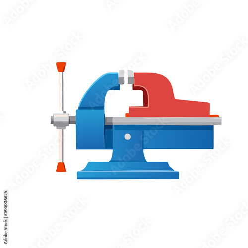 Blue and Red Metal Bench Vise Illustration of Industrial Equipment