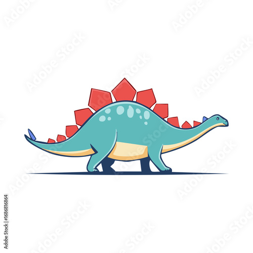 Cartoon Stegosaurus with Red Plates Walking Side View