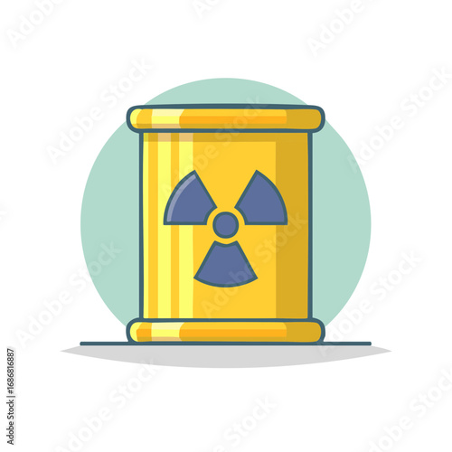 Isolated graphic illustration of a yellow cylindrical barrel displaying a radiation hazard warning symbol.