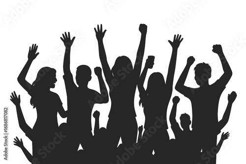 A silhouette of a happy young group of party people dancing together, cheering crowds dancing to music at a musical concert –  vector