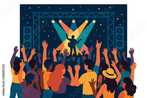 A lively crowd enjoys a nighttime music festival,  photo