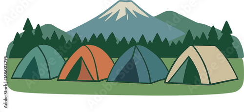 Row of tents at the Fuji Rock Festival in Naeba, Japan