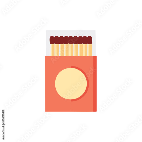 Vibrant vector illustration of an open matchbox filled with wooden matches, essential for fire and light.