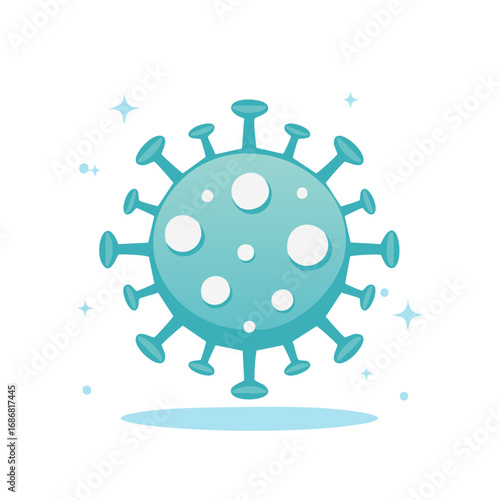 Stylized blue viral pathogen illustration with spikes for medical science and global health concept