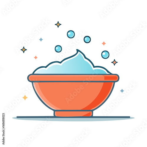 Bowl of Foam with Bubbles and Stars, Spa Treatment, Washing, Cleaning - Cartoon Style