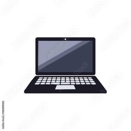 Isolated Laptop Illustration with Dark Screen, Keyboard and Trackpad, Sleek Modern Design for Business or Technology Projects