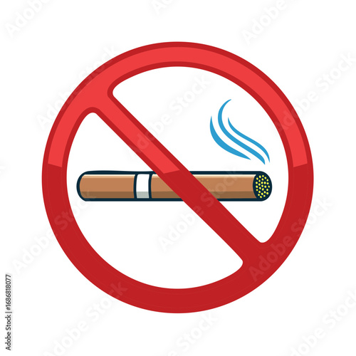 No Smoking Sign Symbol with a Cigarette and Blue Smoke on a White Background