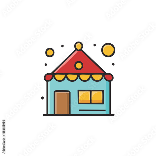 Playful colorful building illustration, circus tent house with cute design