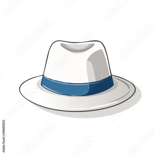 White Fedora Hat with Blue Band for Fashion and Travel