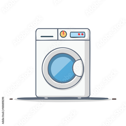 Washing machine illustration. Laundry appliance with a closed glass door. Domestic theme.