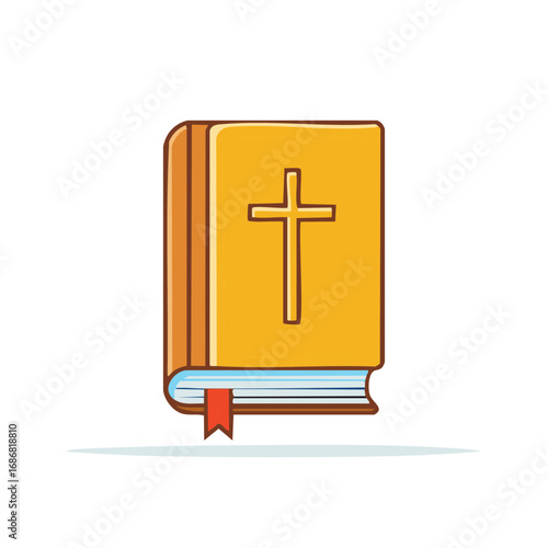 Cartoon book illustration with cross symbol on cover