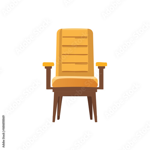 Vintage Cartoon Style Chair with Armrests, Wooden Legs, Comfort Seating