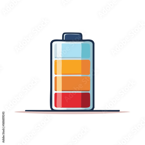 Illustration of Low Battery Symbol with Red Orange and Blue Power Levels on White Background