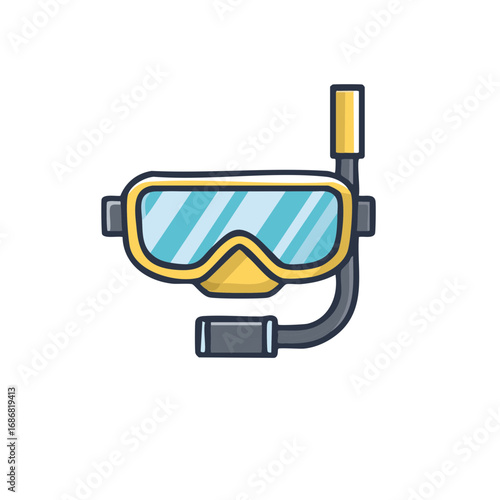 Isolated illustration of yellow dive mask with snorkel, offering clarity in underwater exploration and recreational activities