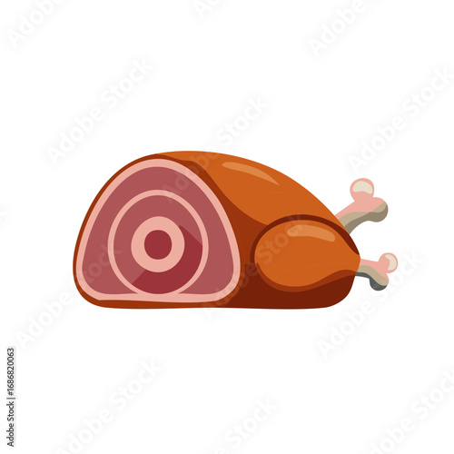 Illustration of a Roasted Ham with Bone Sections showcasing meat layers for food design and culinary content.