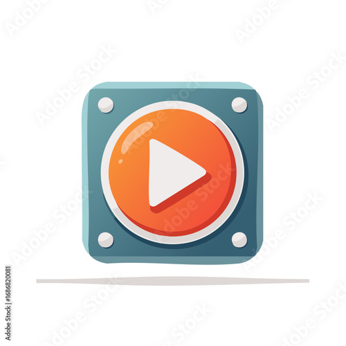 Cartoon play button illustration. Video media or game player interface graphic with round button.