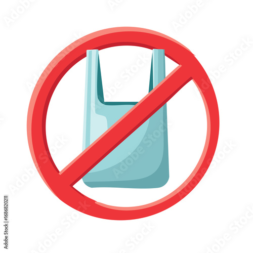 No Plastic Bags Prohibition Sign Vector Icon Say No to Single Use Bags Environmental Concept