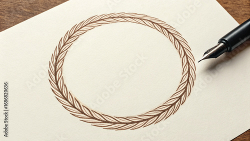 Fountain Pen Drawing a Circular Wreath writing