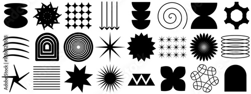 Vector set geometric shapes. Memphis design, retro elements for web, vintage, advertisement, commercial banner, poster, leaflet, billboard, sale. Collection trendy halftone vector geometric shapes