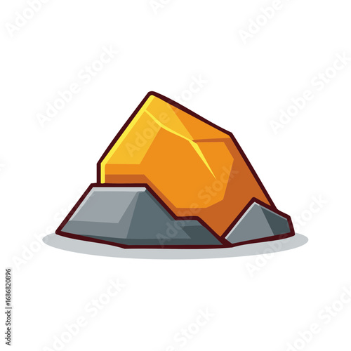 Stylized gold nugget mineral deposit in gray rock vector illustration