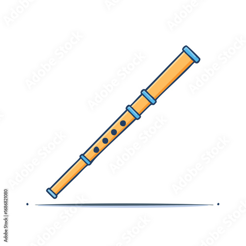 Simple illustration of a wooden recorder with blue accents, a woodwind instrument.