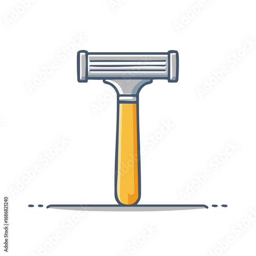 Cartoon vector illustration of a shaving razor with a yellow handle, essential personal care hygiene tool
