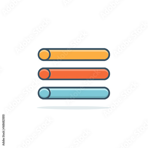 Three colorful horizontal bars graphic illustration with gradient and shadow