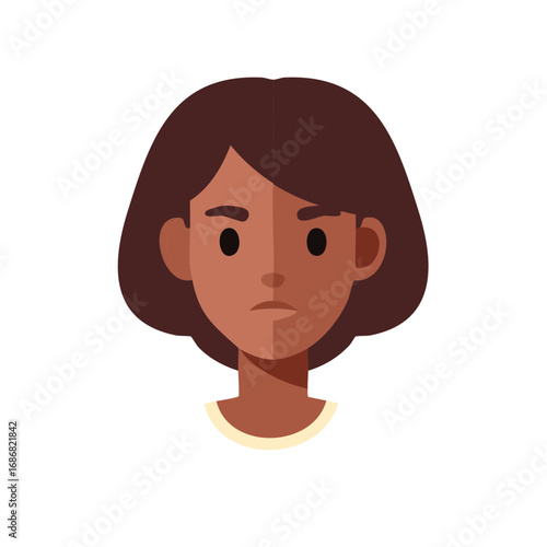 Dark Hair, Dark Skinned Woman Flat Style Vector Graphic, Head and Shoulders Portrait Illustration