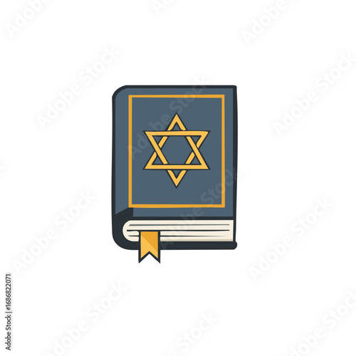 Traditional Jewish Religious Book with Star of David Icon and Golden Bookmark
