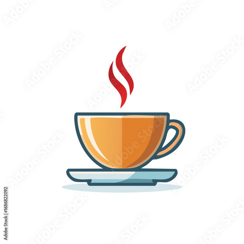 Steaming Hot Coffee Cup and Saucer Graphic Design with Red Steam Waves