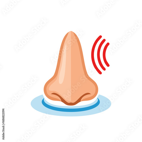 Nose with sound waves, smelling something or sense of smell concept