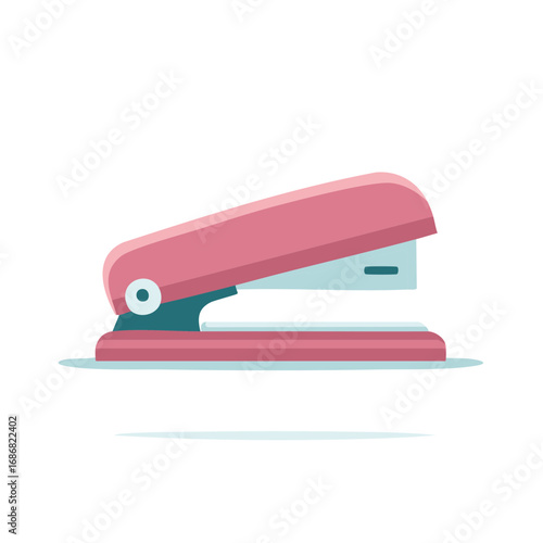 A modern pink stapler office supply tool shown in a simple flat design vector illustration