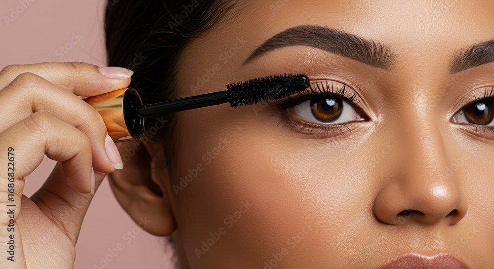 Obraz premium Close-Up of Woman Applying Mascara on Eyelashes