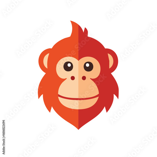 Vibrant orange orangutan head illustration with cute flat design style