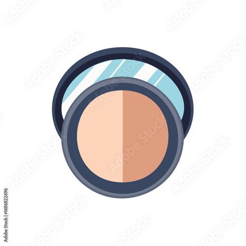 Compact powder with mirror illustration on white, make up accessory, beauty product flat design