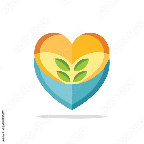 Heart Logo with Apple Slice and Leaves for a Health or Food Related Design
