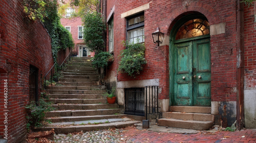 Fototapeta premium Boston Neighborhood: Historic Street in Beacon Hill, Massachusetts