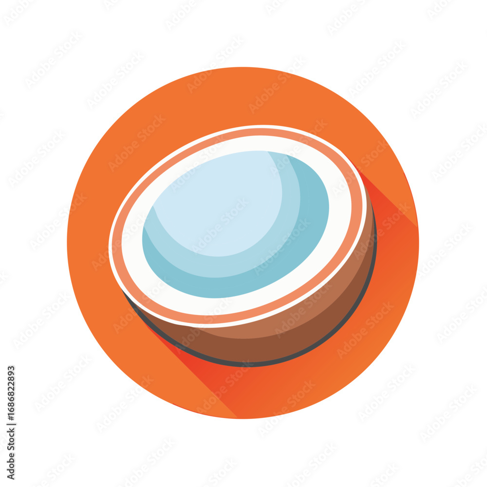 Obraz premium Tropical coconut fruit half vector icon with long shadow in modern flat design style