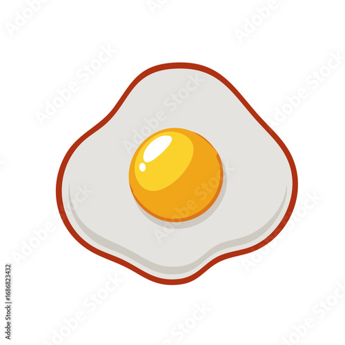 Vibrant cartoon illustration of a perfectly cooked fried egg, featuring a bright yellow yolk and white albumen.