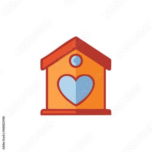 Cute orange house icon with a heart symbol representing home and love concepts