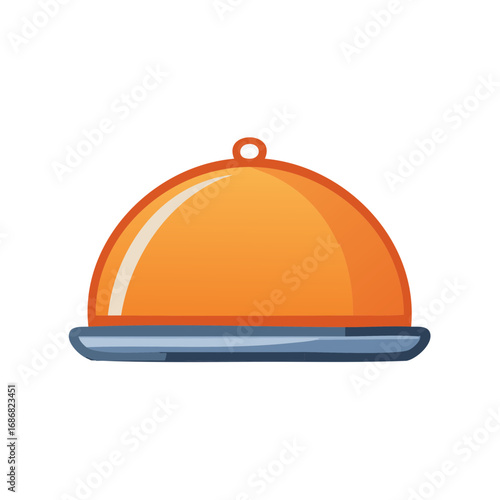 Orange Food Service Cloche Isolated Flat Design Illustration