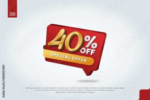 40 Percent Off Sale Promotion Label with Red Chat Bubble