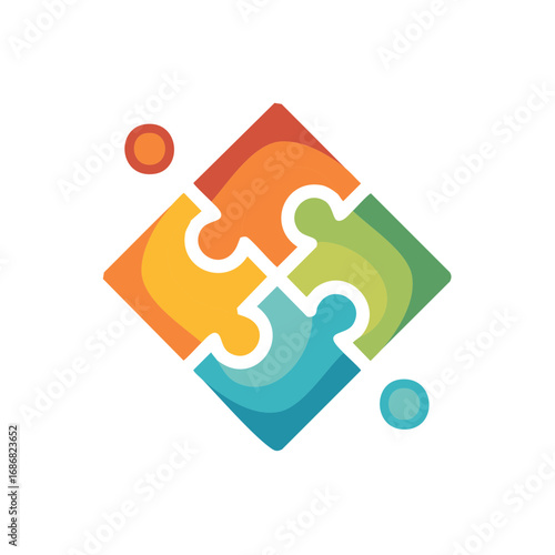 Colorful puzzle pieces connected, teamwork concept, abstract illustration