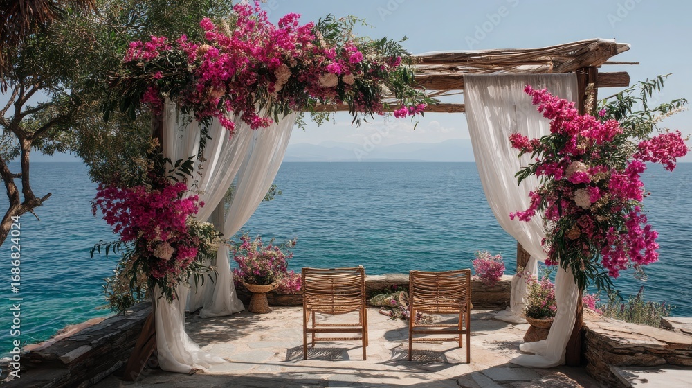 Fototapeta premium Ocean Wedding Arch Bougainvillea Ceremony