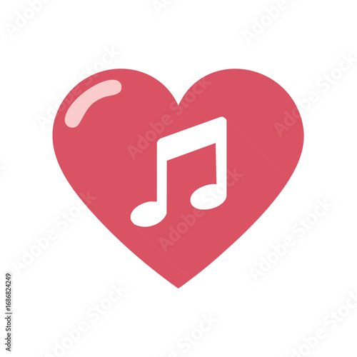 Red heart with white musical note icon symbolizing love for music and melody