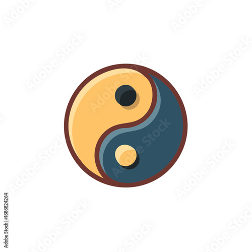Flat design Yin Yang symbol in yellow and blue colors representing harmony, duality, and balance