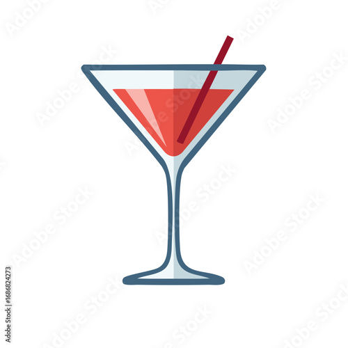 Elegant martini glass with red cocktail and straw, sophisticated drink illustration