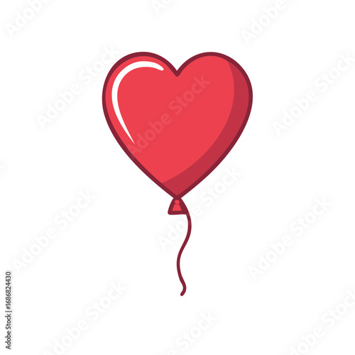 Red Heart Shaped Balloon Floating with String Illustration