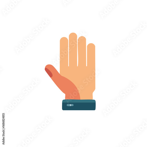 Raised open hand illustration gesture, palm view with four fingers up