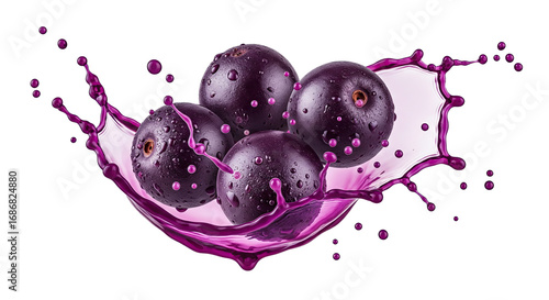 Fresh Purple Acai Berries Splashing in Vibrant Juice on Transparent Background
